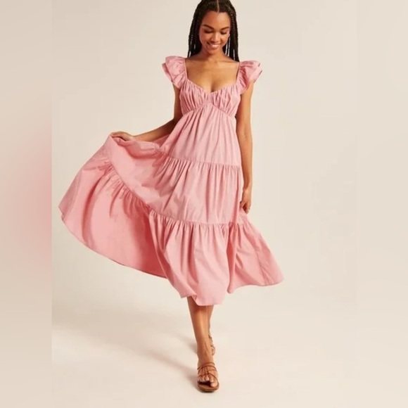 Abercrombie & Fitch Dresses & Skirts - Abercrombie & Fitch Ruffle Sleeve Tiered Poplin Maxi Dress Pink Size Large Tall